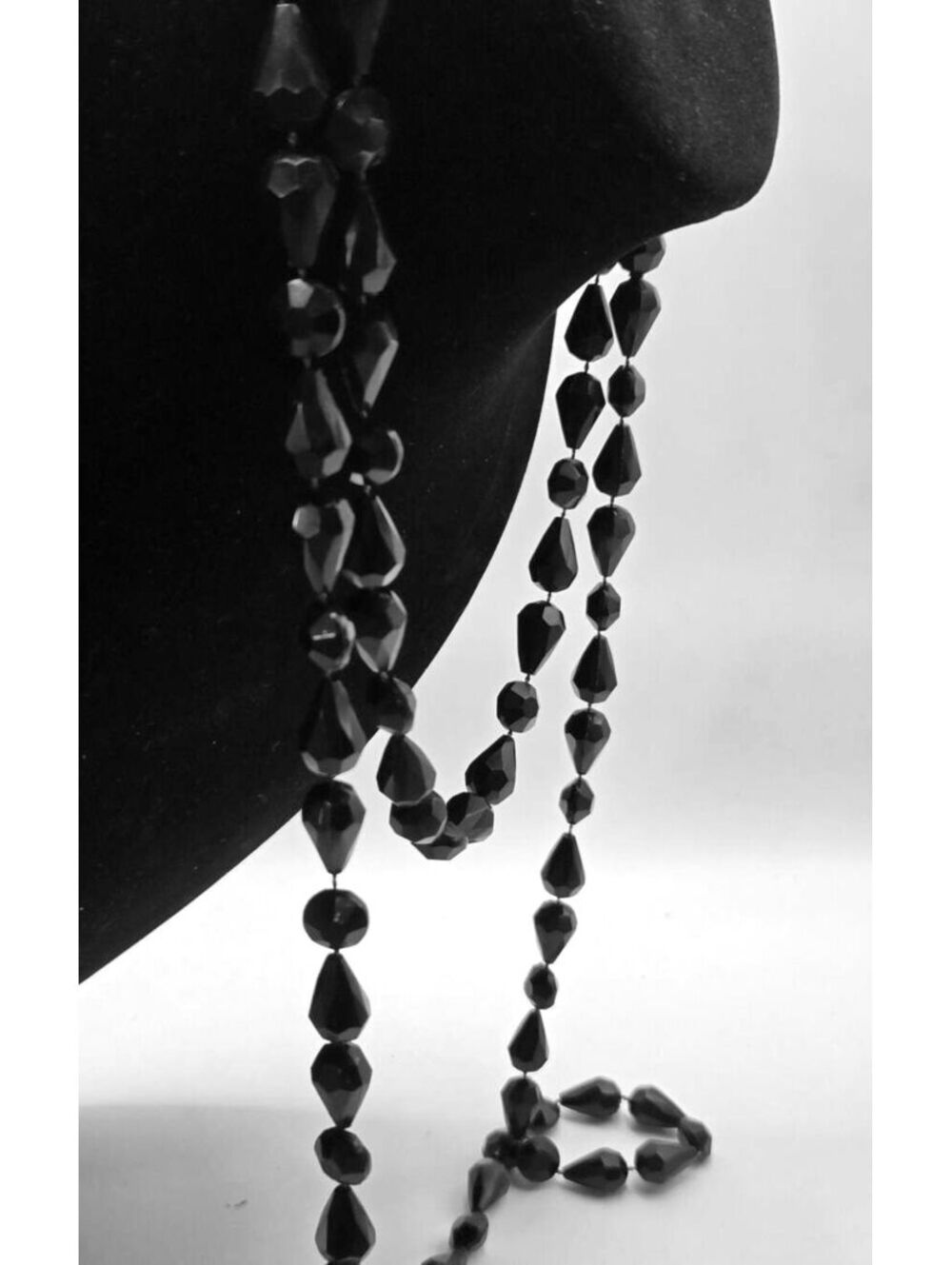 Vintage Black Plastic Teardrop Bead Multi-Strand Necklace